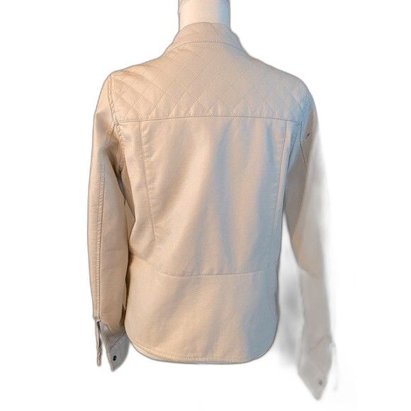 Apt 9 Cream Faux Leather with Zipper Pockets Womens Zip Jacket Size S - Picture 2 of 6
